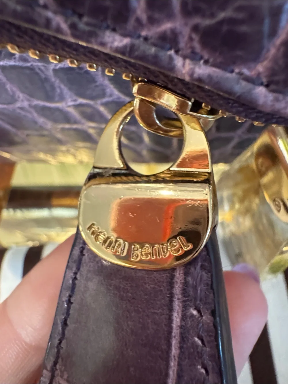 henri bendel Plum Croc-Embossed Leather Chain Shoulder Clutch